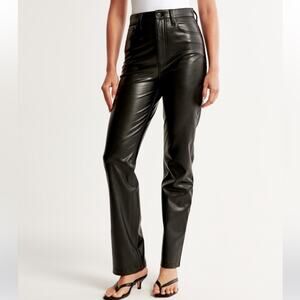 Abercrombie Black Vegan Leather The 90’s Straight Ultra High Rise Pants